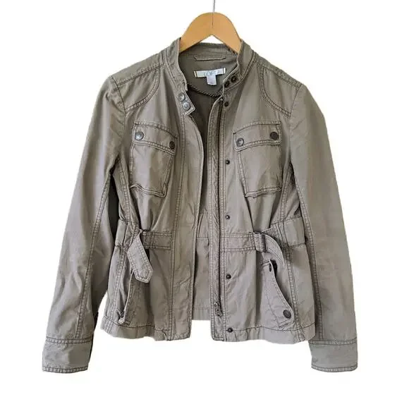 LOFT Utility Jacket Blazer Size 6 Vintage Brown Casual Military Moto - Picture 8 of 9